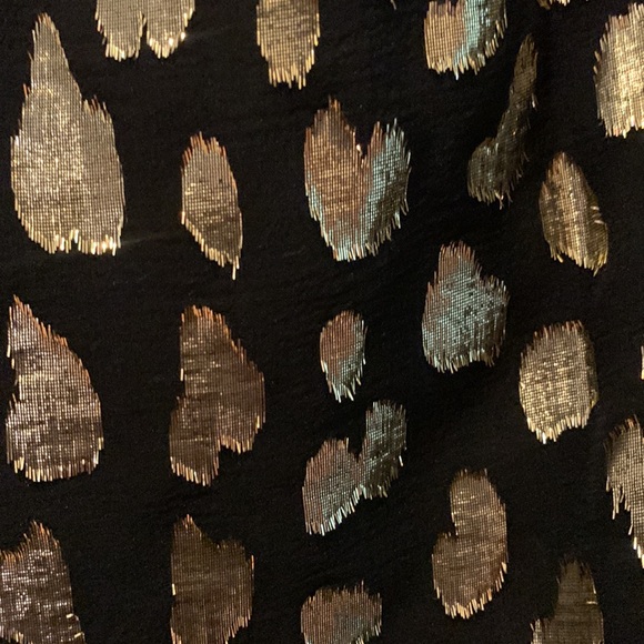 Rebecca Taylor metallic dot ruffle cap sleeve back zip gold/black blouse M - Picture 2 of 4